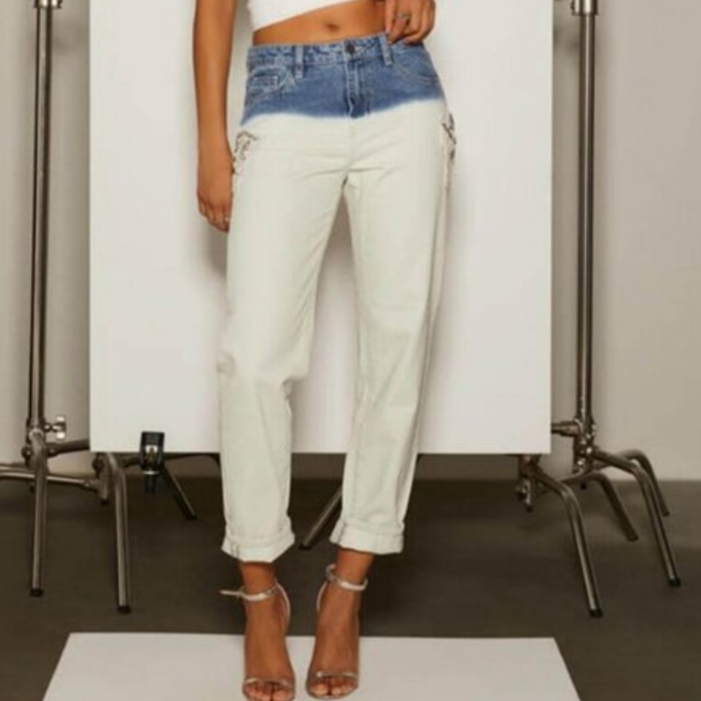 MNG Two-Tone Blue and White Women Jeans